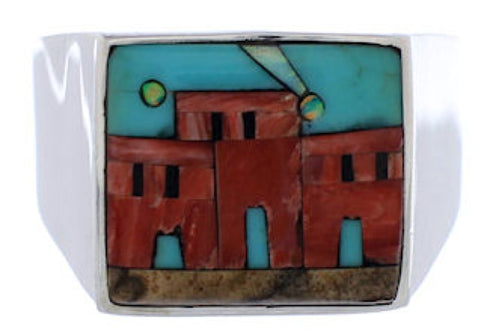 Multicolor Native American Design Silver Ring Size 9-3/4 EX42403