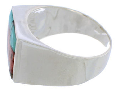 Multicolor Native American Design Silver Ring Size 9-3/4 EX42403