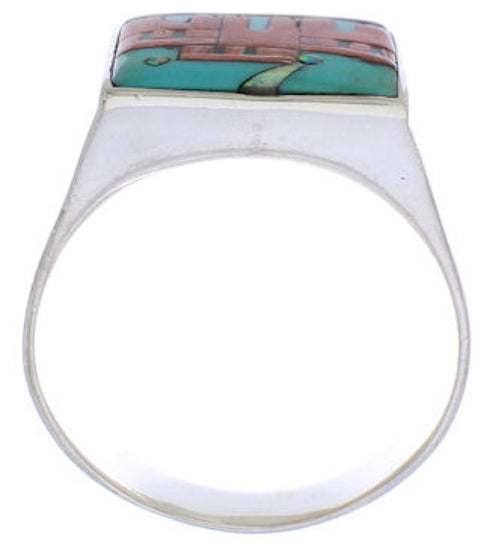 Multicolor Native American Design Silver Ring Size 9-3/4 EX42403