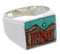 Native American Pueblo Design Multicolor Silver Ring Size 12 EX42408