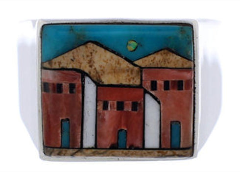 Native American Design Silver Multicolor Ring Size 10-3/4 EX42411