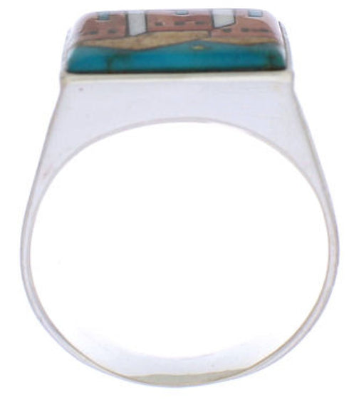 Native American Design Silver Multicolor Ring Size 10-3/4 EX42411