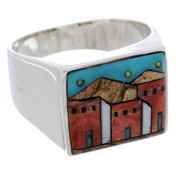 Native American Pueblo Design Multicolor Ring Size 11-1/2 EX42415