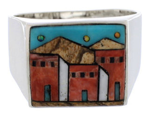Native American Pueblo Design Multicolor Ring Size 11-1/2 EX42415