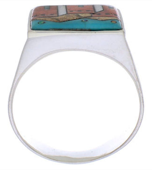 Native American Pueblo Design Multicolor Ring Size 11-1/2 EX42415