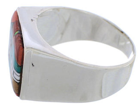 Native American Pueblo Design Multicolor Inlay Ring Size 9-3/4 EX42426