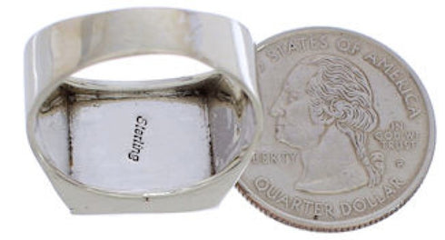 Native American Pueblo Design Multicolor Inlay Ring Size 9-3/4 EX42426