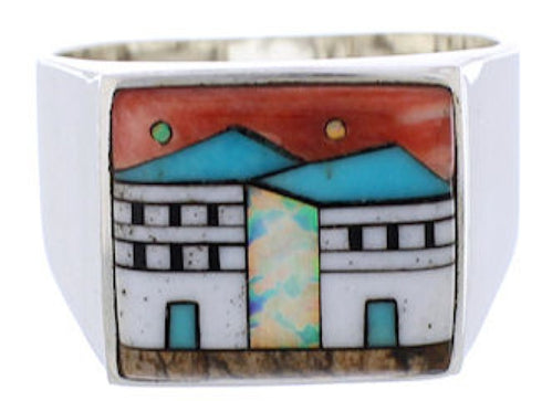 Native American Design Silver Multicolor Ring Size 11-1/2 EX42429