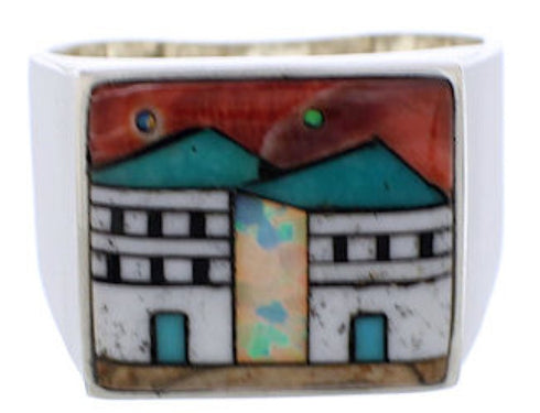 Native American Pueblo Design Multicolor Ring Size 11-3/4 EX42430