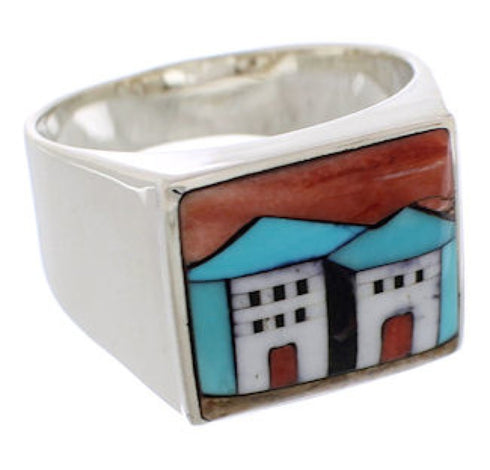 Multicolor Native American Pueblo Design Ring Size 10-3/4 EX42438