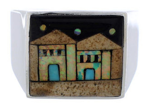 Native American Pueblo Design Multicolor Ring Size 10-3/4 EX42457