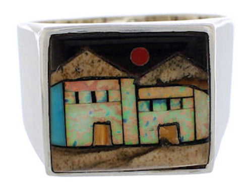 Multicolor Native American Pueblo Design Ring Size 10-3/4 EX42470
