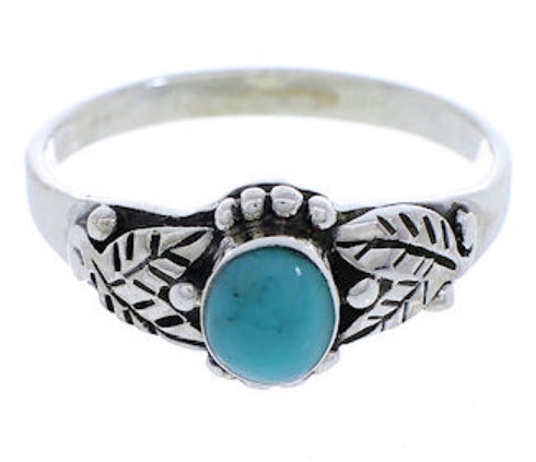 Turquoise And Genuine Sterling Silver Leaf Ring Size 5-1/4 UX32175