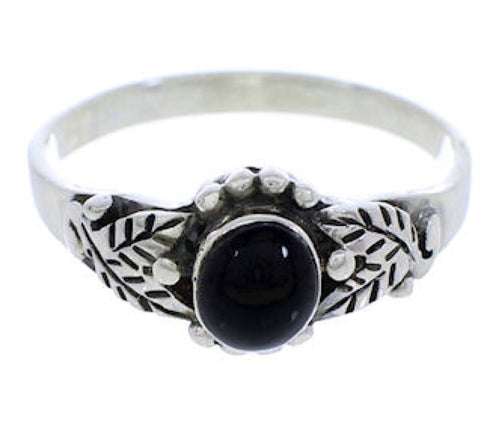 Genuine Sterling Silver And Jet Leaf Ring Size 5-1/4 UX32221