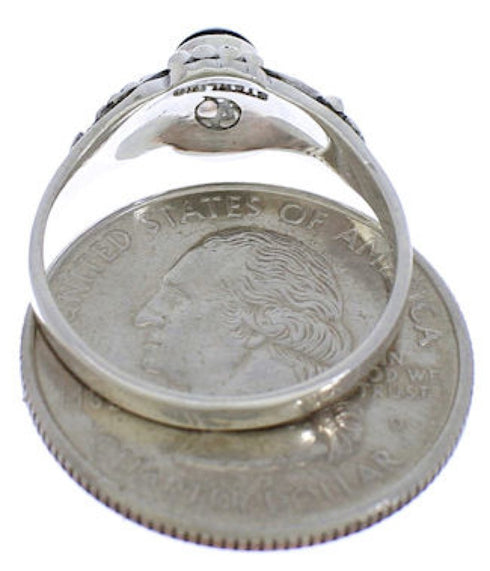 Sterling Silver And Jet Southwest Leaf Ring Size 7-3/4 UX32236