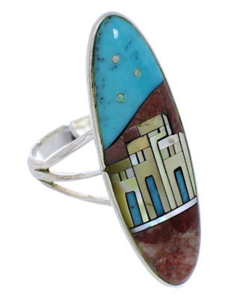 Silver Multicolor Native American Design Ring Size 8-1/4 UX36505