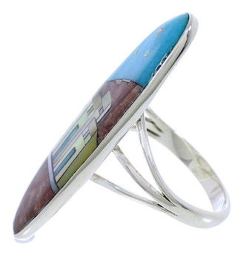 Multicolor Silver Native American Design Ring Size 8-1/4 UX36548