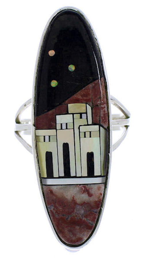 Multicolor Native American Design Silver Ring Size 8-3/4 UX36589
