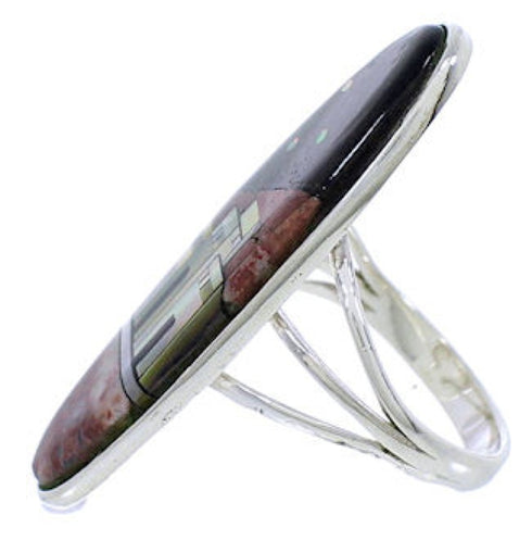 Silver Multicolor Native American Design Ring Size 7-3/4 UX36580