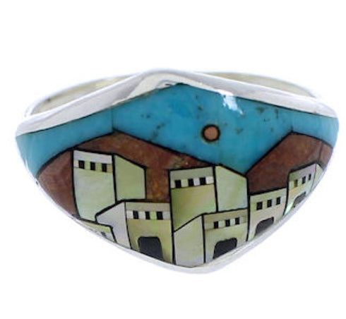 Sterling Silver Multicolor Native American Design Ring Size 5 UX36603