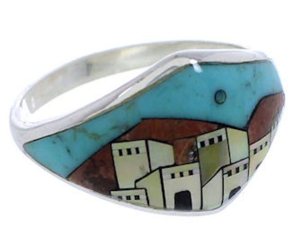 Native American Village Design Silver Multicolor Ring Size 6 UX36637