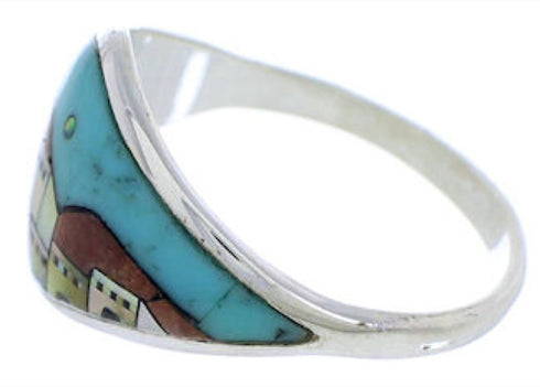 Native American Village Design Silver Multicolor Ring Size 6 UX36637