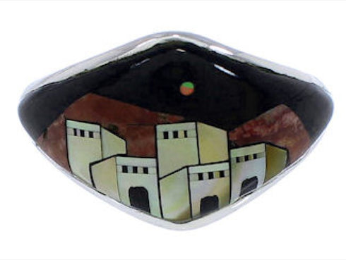 Silver Multicolor Pueblo Design Ring Size 8-3/4 UX36813