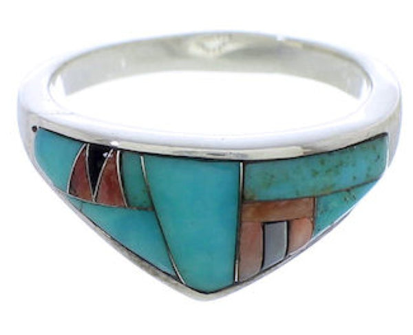 Sterling Silver Multicolor Turquoise Inlay Ring Size 6-3/4 VX36751