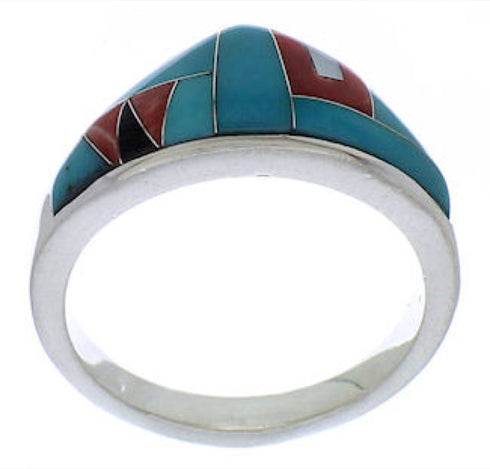 Southwest Multicolor Inlay Sterling Silver Ring Size 5-3/4 VX36759