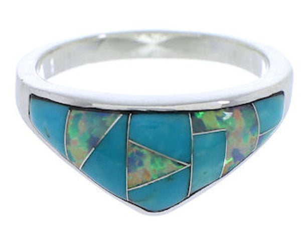 Sterling Silver Opal And Turquoise Inlay Ring Size 6-3/4 VX36762