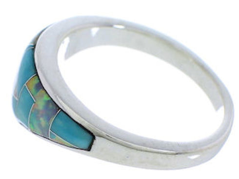 Sterling Silver Opal And Turquoise Inlay Ring Size 6-3/4 VX36762