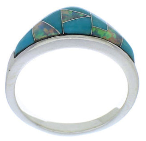 Sterling Silver Opal And Turquoise Inlay Ring Size 6-3/4 VX36762