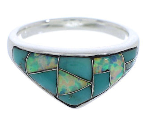 Genuine Sterling Silver Turquoise Opal Inlay Ring Size 7-3/4 VX36781