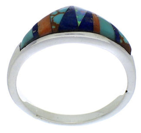 Multicolor Turquoise Inlay Jewelry Silver Ring Size 6-3/4 VX36831
