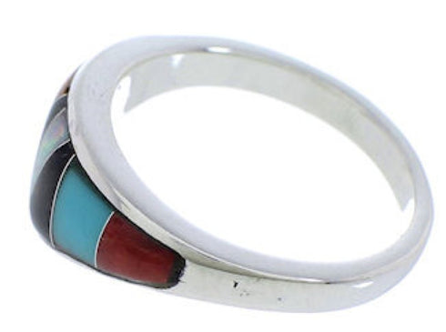 Sterling Silver Multicolor Inlay Jewelry Ring Size 6 VX36876