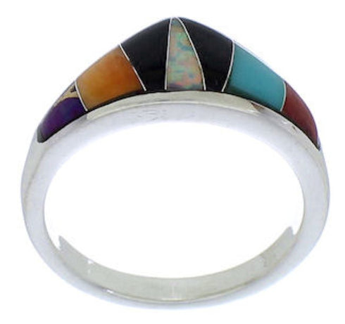 Multicolor Inlay Sterling Silver Ring Size 7-3/4 VX36884