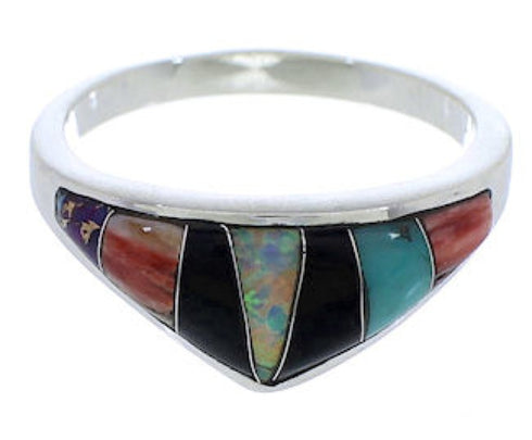 Southwest Multicolor Inlay Sterling Silver Ring Size 7-1/2 VX36901