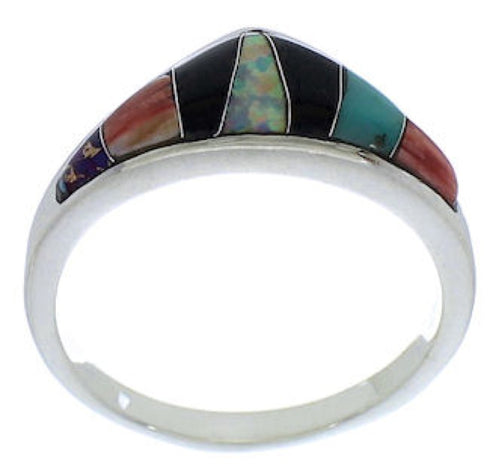 Multicolor Inlay Authentic Sterling Silver Ring Size 8-1/2 VX36905