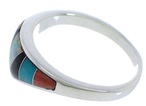 Authentic Sterling Silver Multicolor Inlay Ring Size 8-3/4 VX36935