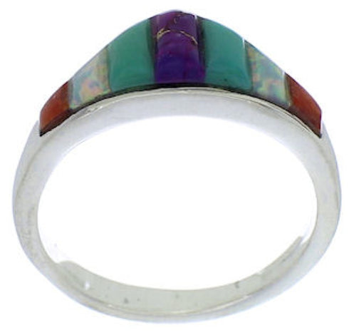 Southwest Turquoise Sterling Silver Multicolor Ring Size 6-3/4 VX36940