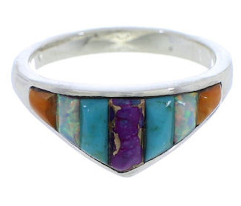 Multicolor Turquoise Inlay Sterling Silver Ring Size 6-1/2 VX36946