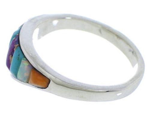 Multicolor Turquoise Inlay Sterling Silver Ring Size 6-1/2 VX36946