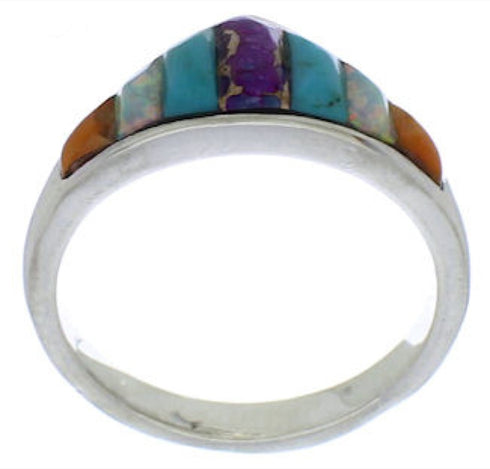 Southwest Multicolor Inlay Sterling Silver Ring Size 6-3/4 VX36948