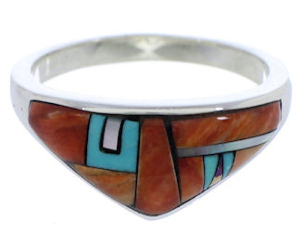Multicolor Inlay Sterling Silver Jewelry Ring Size 7-3/4 VX36969