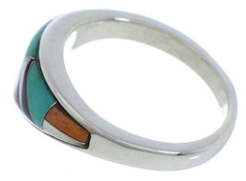 Sterling Silver Multicolor Inlay Jewelry Ring Size 6-3/4 VX36972