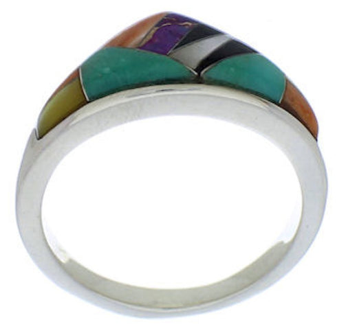 Sterling Silver Multicolor Inlay Jewelry Ring Size 6-3/4 VX36972