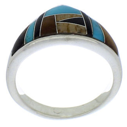 Authentic Sterling Silver Multicolor Inlay Ring Size 5-3/4 VX36982