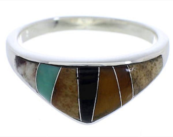 Southwestern Multicolor Inlay Sterling Silver Ring Size 6 VX36990