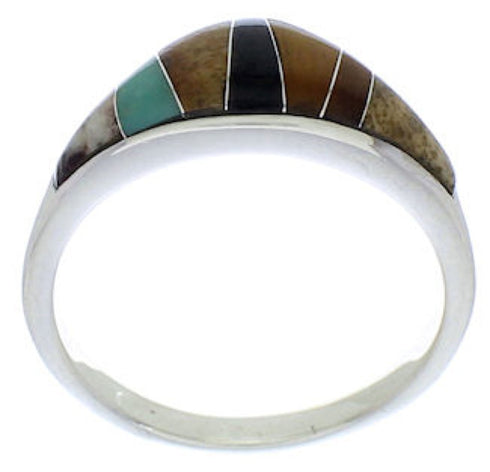 Southwest Multicolor Inlay Sterling Silver Ring Size 6-3/4 VX36991