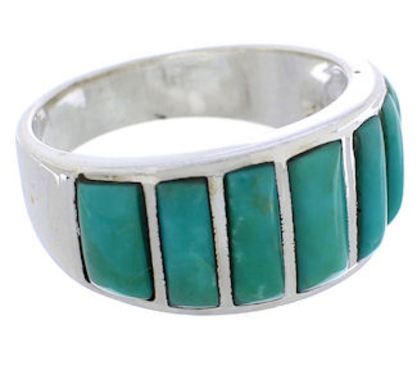 Genuine Southwestern Sterling Silver Turquoise Ring Size 6-1/2 AX36650